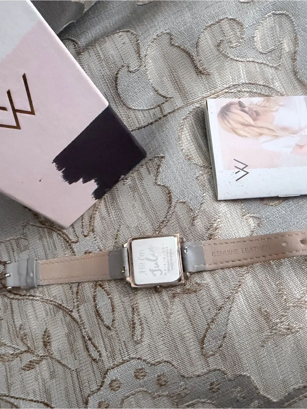 Minimalist Silver Square Dial Women's Watch with Light Gray Leather Strap